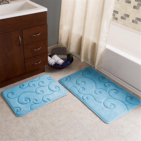 Lavish Home Lavish Home 67-0034-B Coral Fleece Embossed Pattern Memory Foam Bath Mat; Blue - 2 Piece 67-0034-B